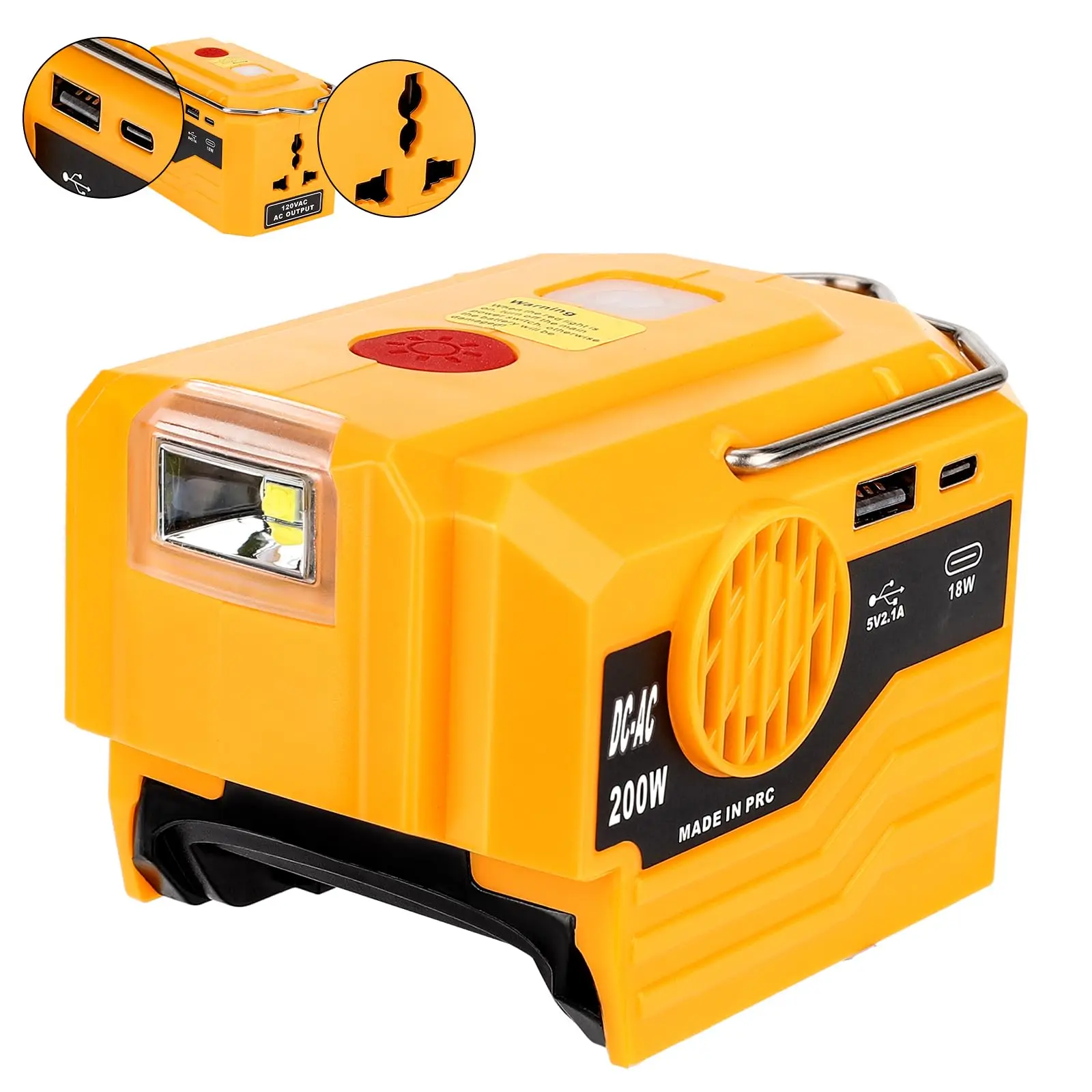 Outdoor Power Inverter - เครื่องกำเนิดไฟฟ้าสำหรับตั้งแคมป์กลางแจ้ง สำหรับแบตเตอรี่ Dewalt 20V 200W DC-AC
