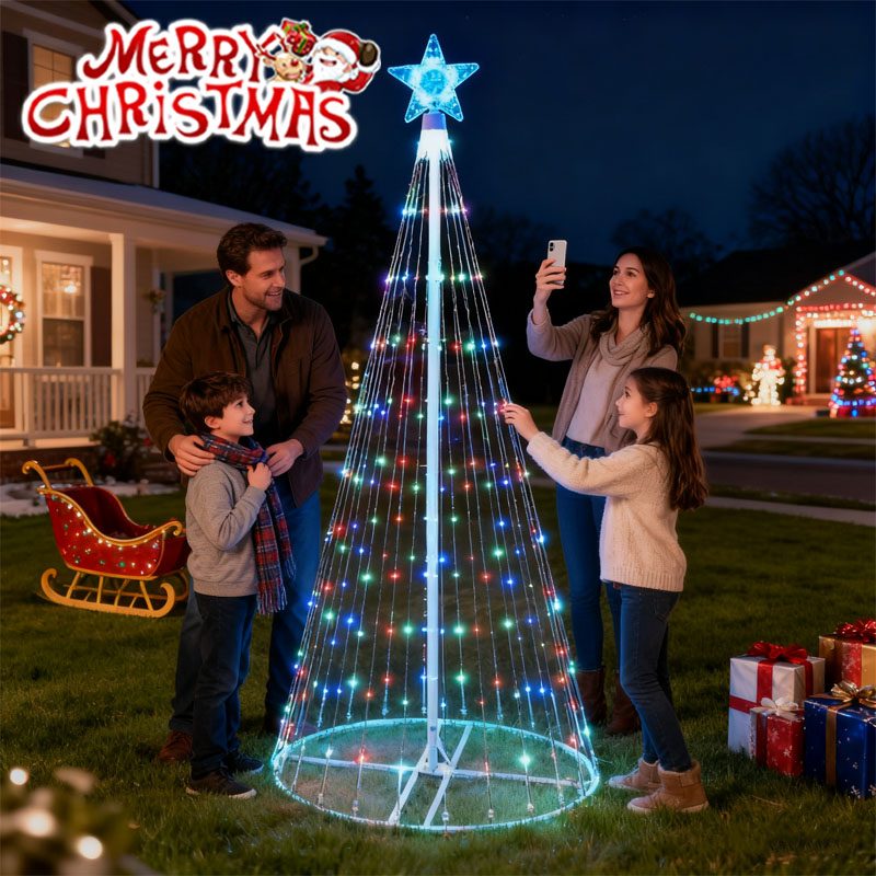 Outdoor Power For Christmas Lights - ไฟตกแต่งรูปดาวห้าแฉกแบบน้ำตก LED พลังงานแสงอาทิตย์ สำหรับตกแต่งต้นคริสต์มาสและสวนกลางแจ้ง
