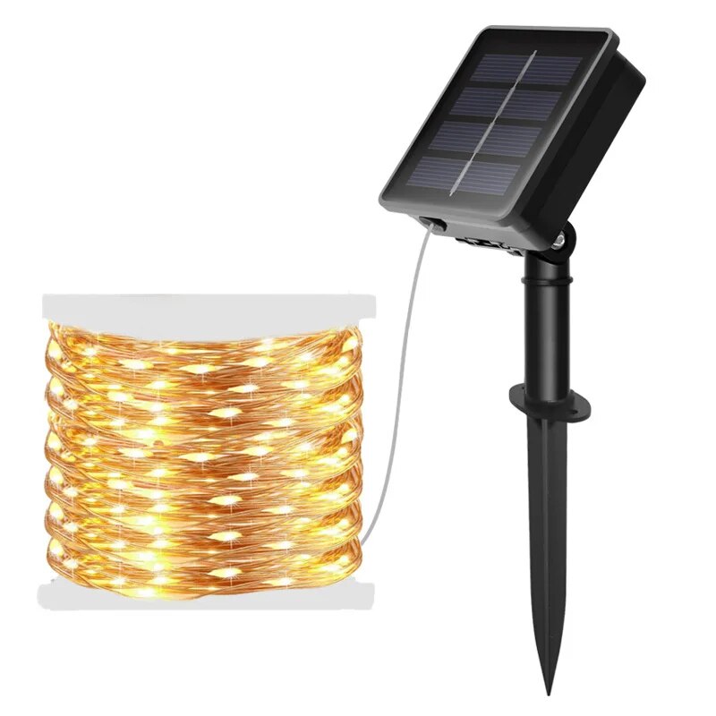 Outdoor Power For Christmas Lights - ไฟราวพลังงานแสงอาทิตย์ LED 100นางฟ้ากันน้ำพลังงานแสงอาทิตย์ไฟสายทองแดงพวงมาลัยปาร์ตี้คริสต์มาสโคมไฟพลังงานแสงอาทิตย์สำหรับสวนกลางแจ้งงานแต่งงาน